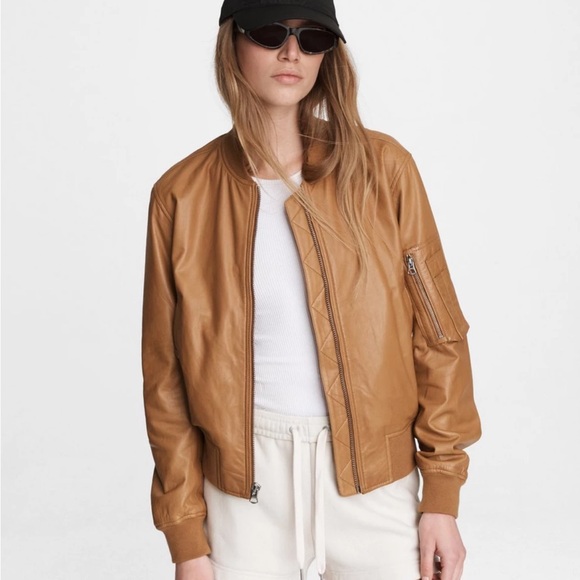 Rag & Bone Manston Lamb Leather Bomber Jacket Women M Japan Military Org$1,100 - Picture 3 of 12